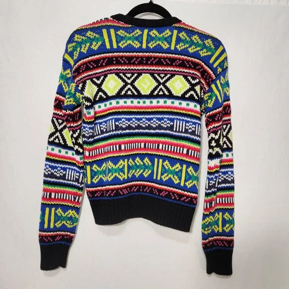 LAUREN Unisex Multicolor Geo-Motif Cotton-Linen Crewneck Sweater Size XS Ex. Con - Picture 2 of 16
